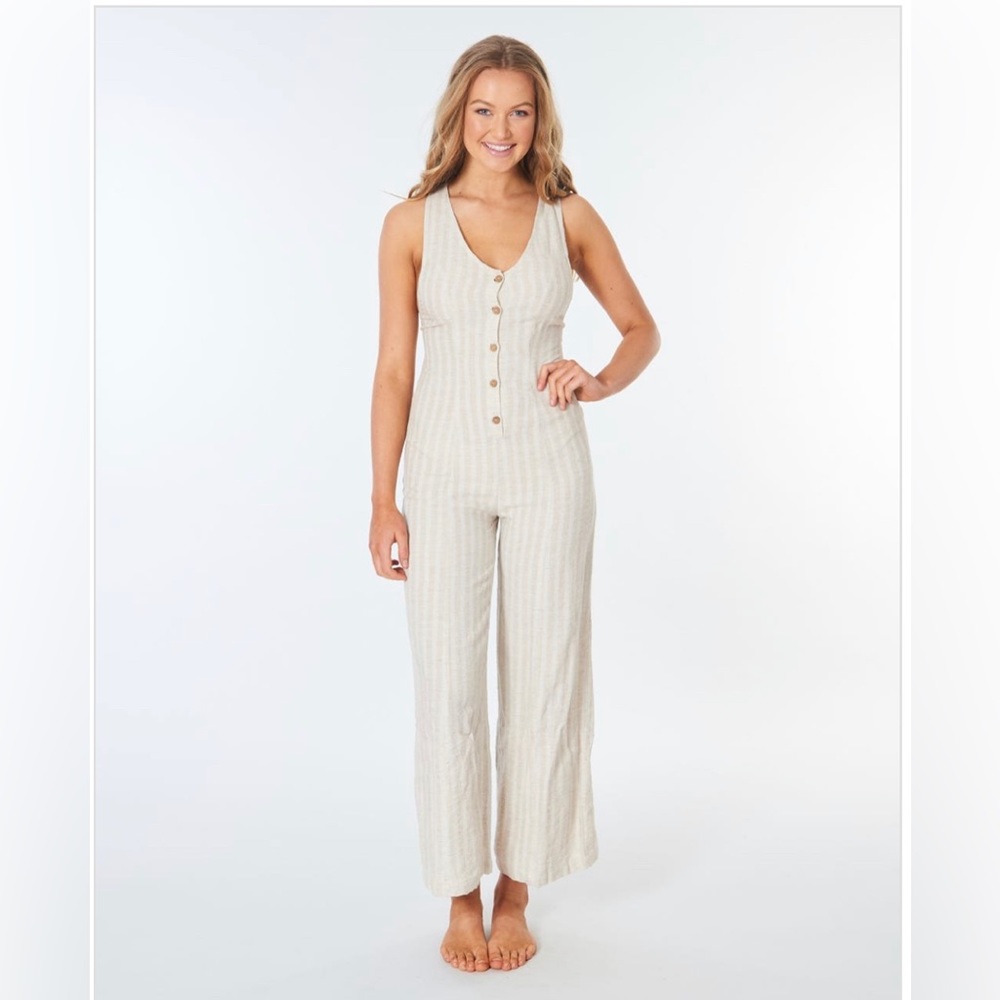 RIP CURL Surf Shack Jumpsuit Natural SIZE XS 100% Viscose Linen